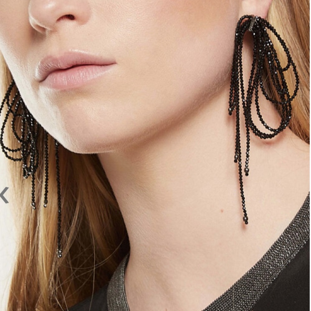 🔥❤️🔥❤️ Brunello Cucinelli Black Monili Loop Earrings 🔥❤️🔥❤️ - Picture 1 of 10